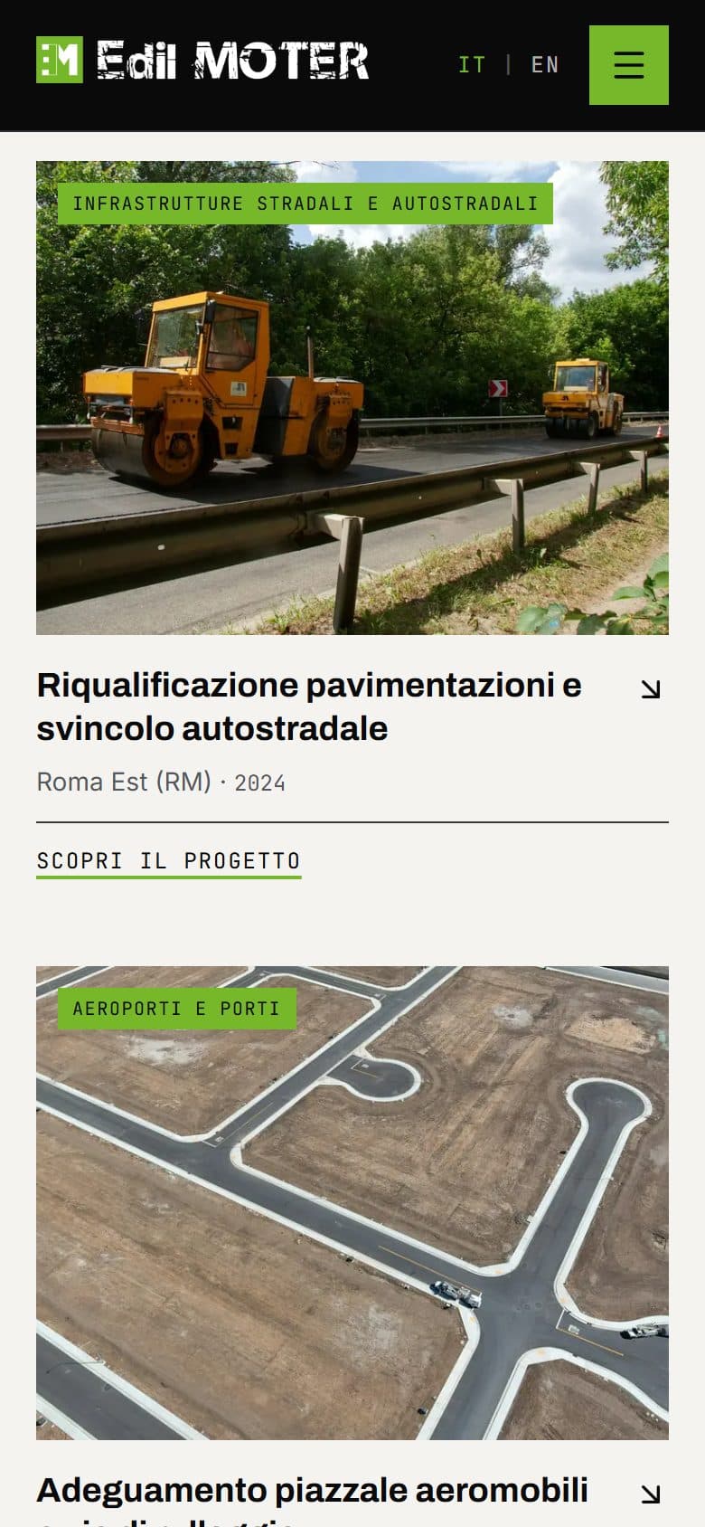 Elenco dei cantieri visto da telefono